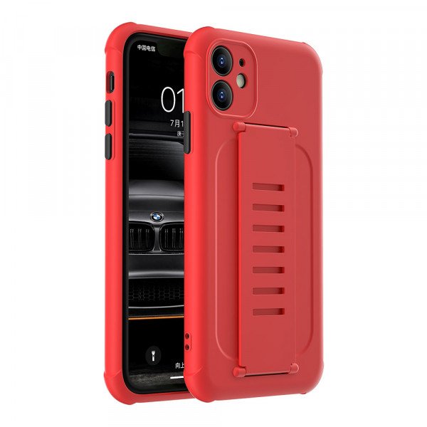 Wholesale Hand Strap Grip Elastic Slim TPU Protective Case Cover for iPhone 12 / 12 Pro 6.1 (Red)